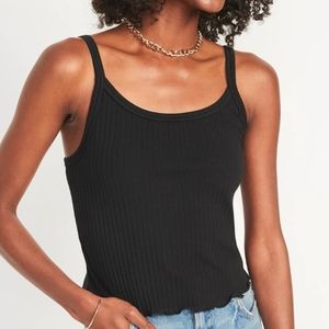 Old Navy Women's Size XL Tank Top Black Fitted Cropped Lettuce Edge Rib Knit